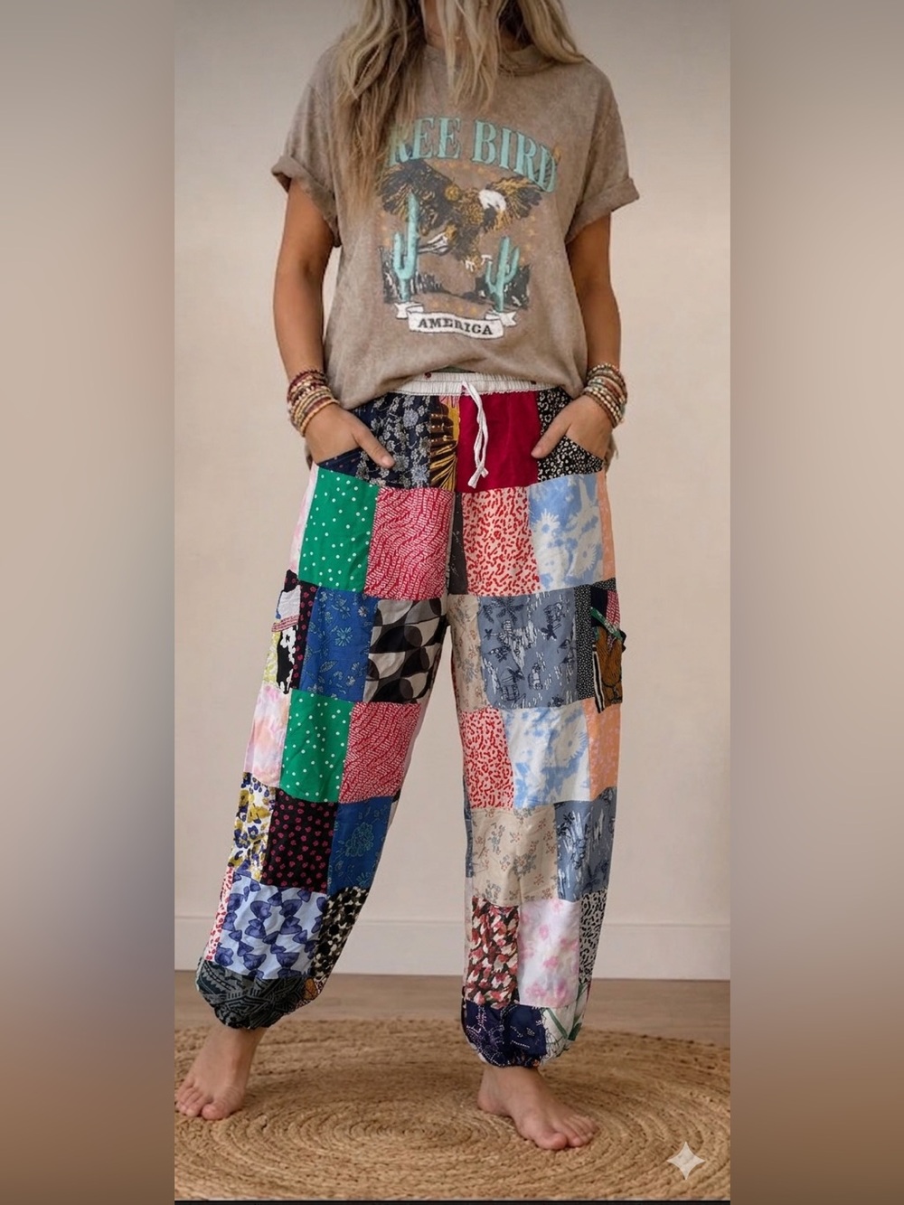 NWOT Patchwork Boho Jogger Harem Pants Horses - Multicolor Medium